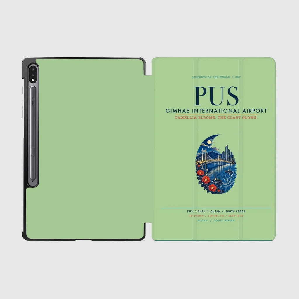 Gimhae International Airport Busan (PUS) design on light green samsung tablet tablet case