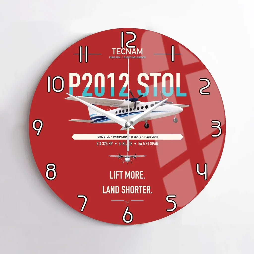 Tecnam P2012 STOL design on red no frame wall clock