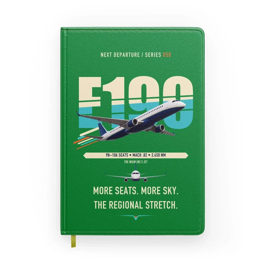 Embraer E190 design on green notebook