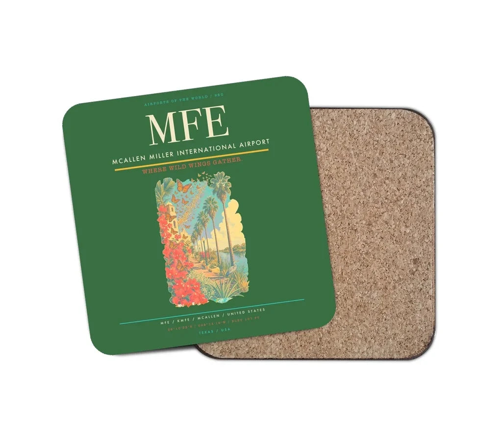 McAllen Miller International Airport (MFE) design on green 1 piece coaster