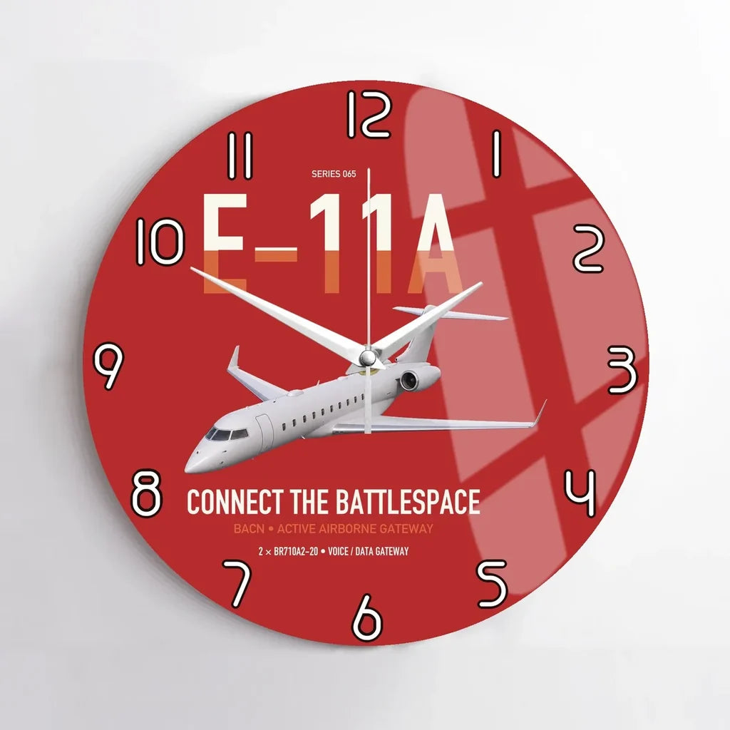 E-11A BACN design on red no frame wall clock