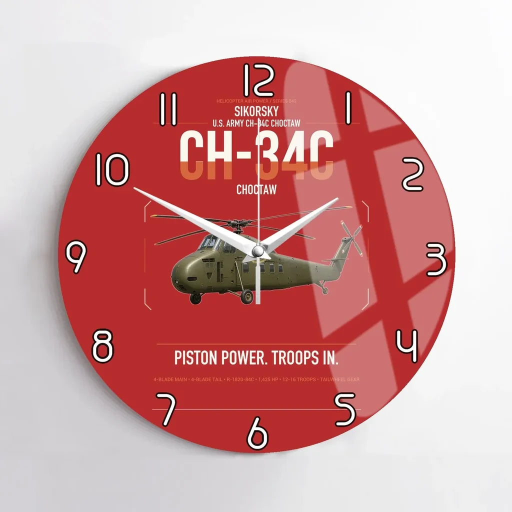 Sikorsky CH-34C Choctaw design on red no frame wall clock