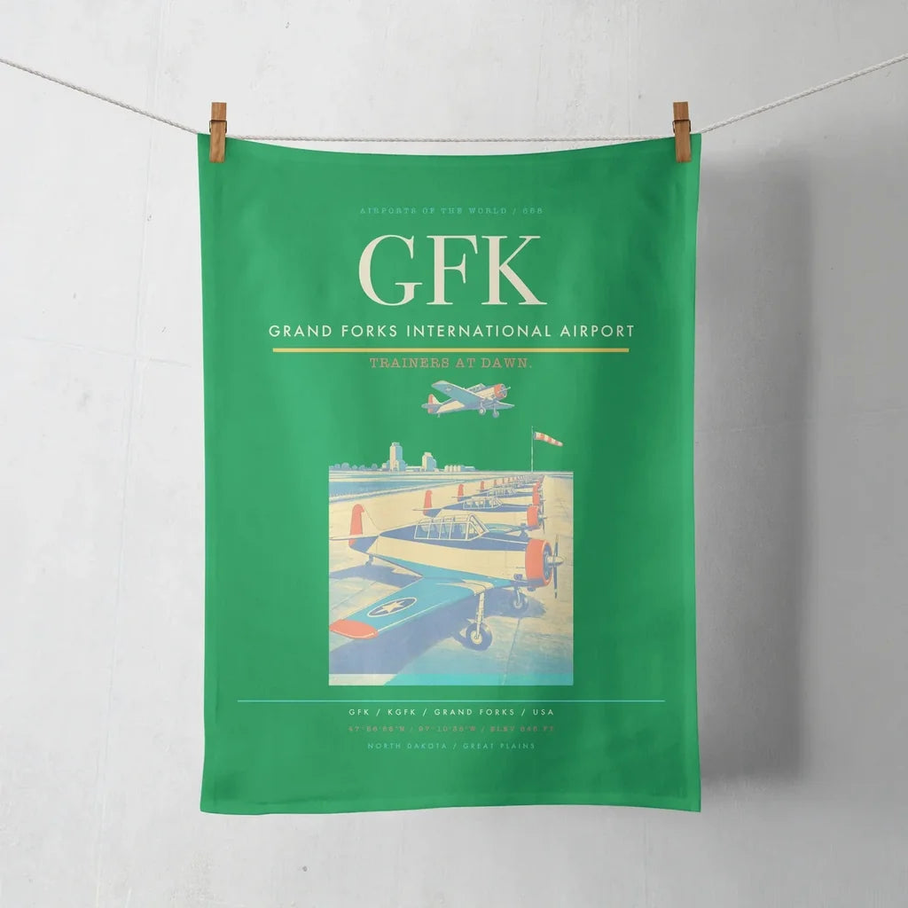 Grand Forks International Airport (GFK) design on green towel