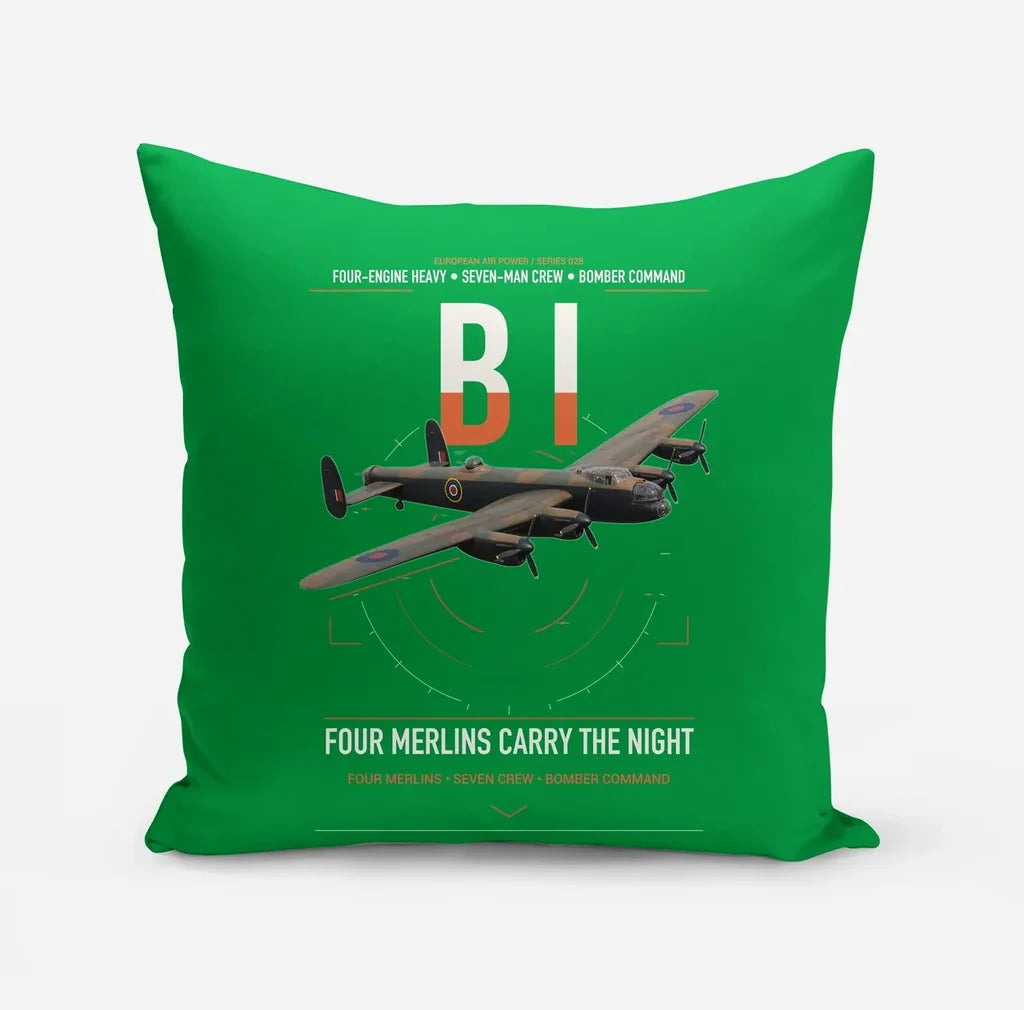 Avro Lancaster B I design on green pillow