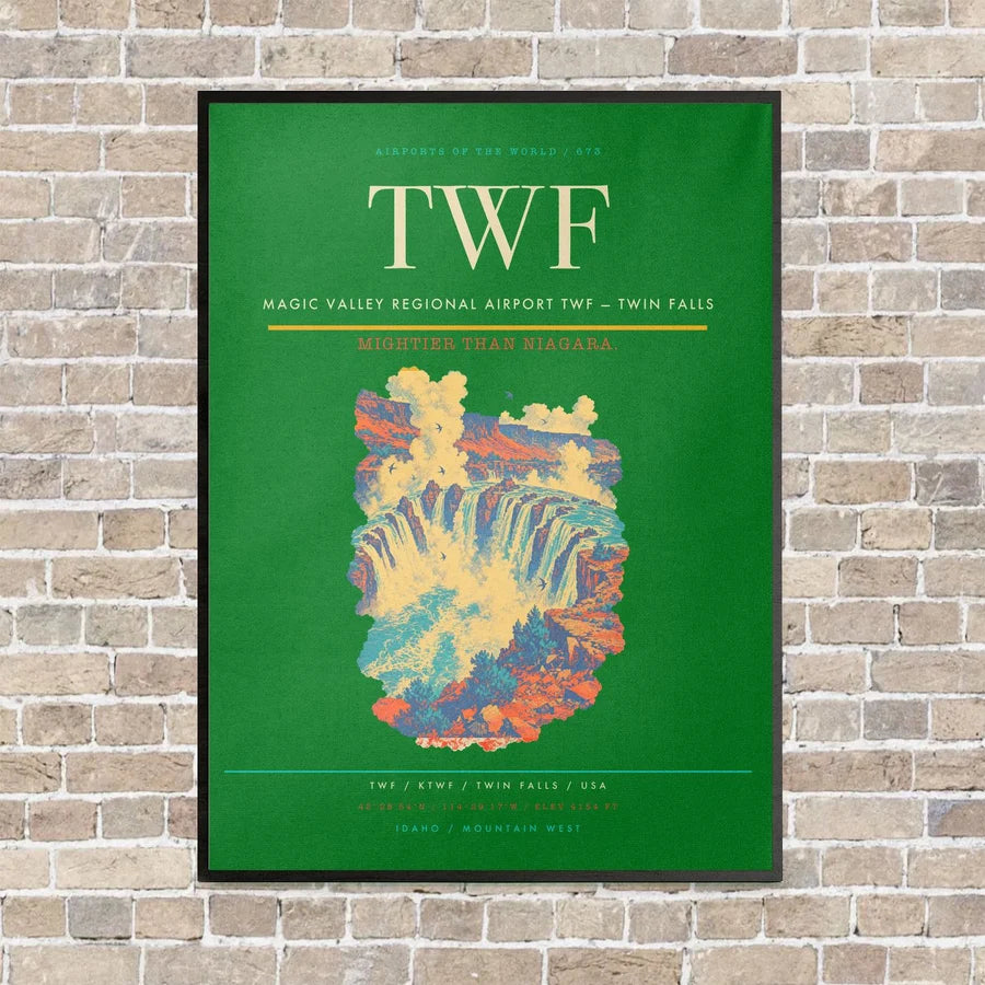 Magic Valley Regional Airport TWF — Twin Falls vertical canvas print - framed - green background