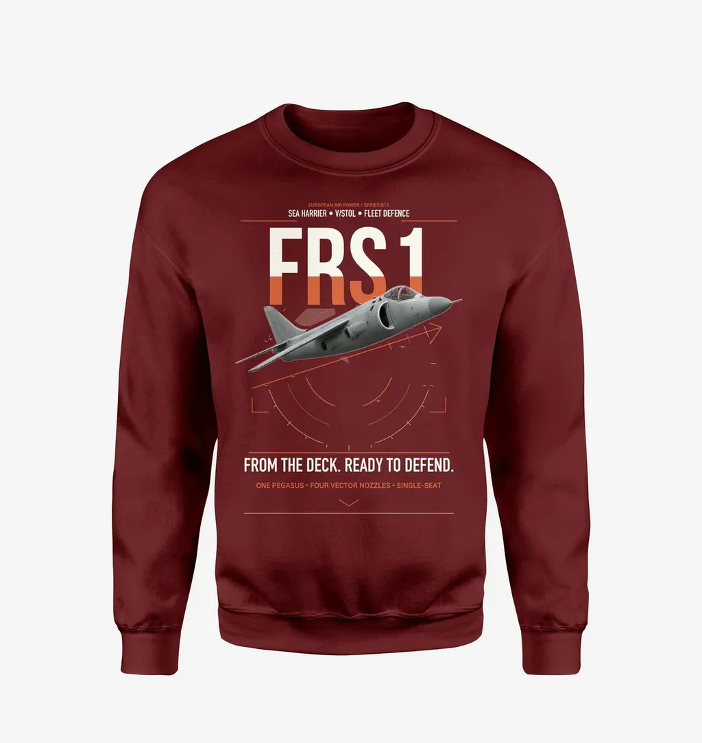 British Aerospace Sea Harrier FRS.1 design on wine red sweatshirt