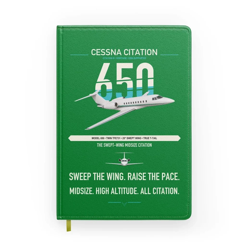 Cessna Citation 650 - Citation III design on green notebook