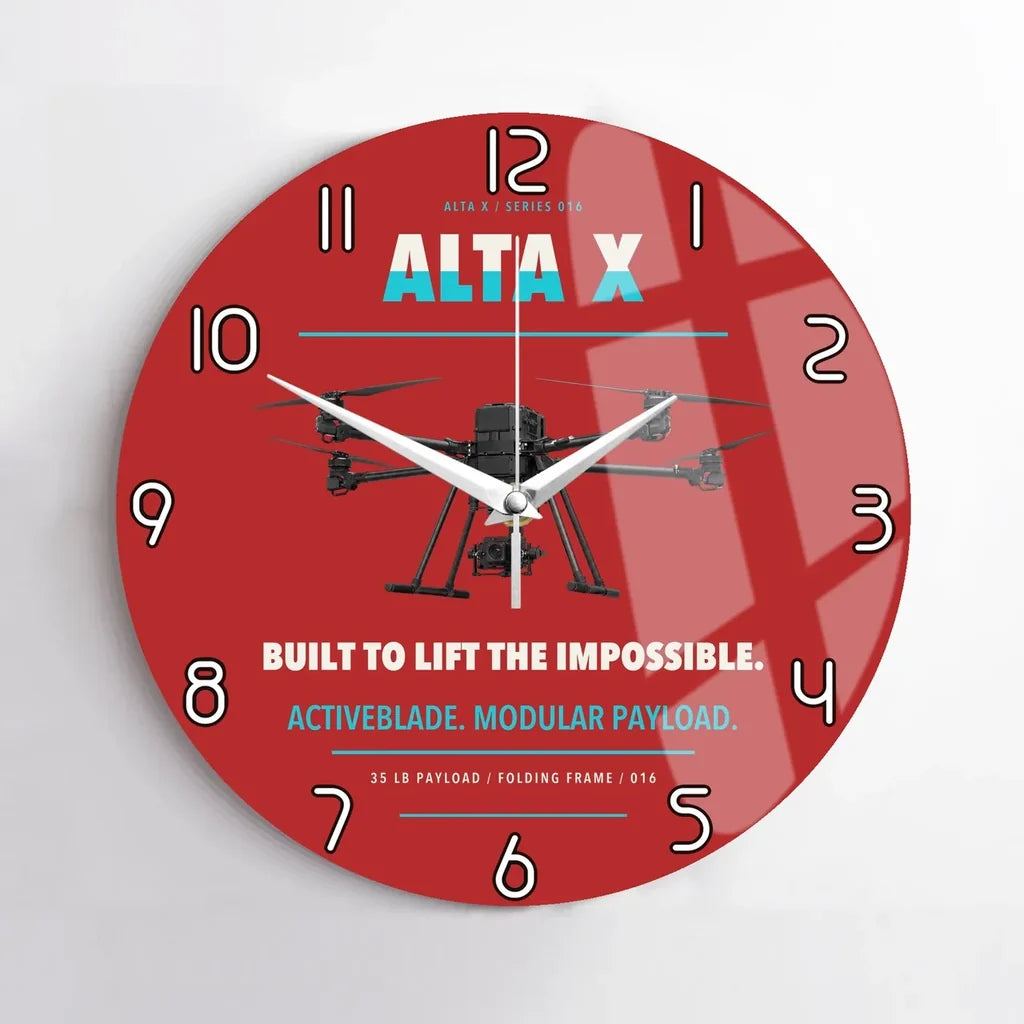 Freefly Alta X design on red no frame wall clock