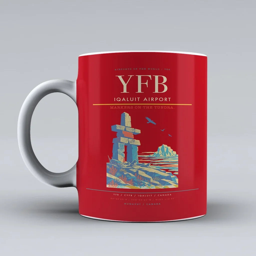 Iqaluit Airport (YFB) airport code design on red ceramic mug