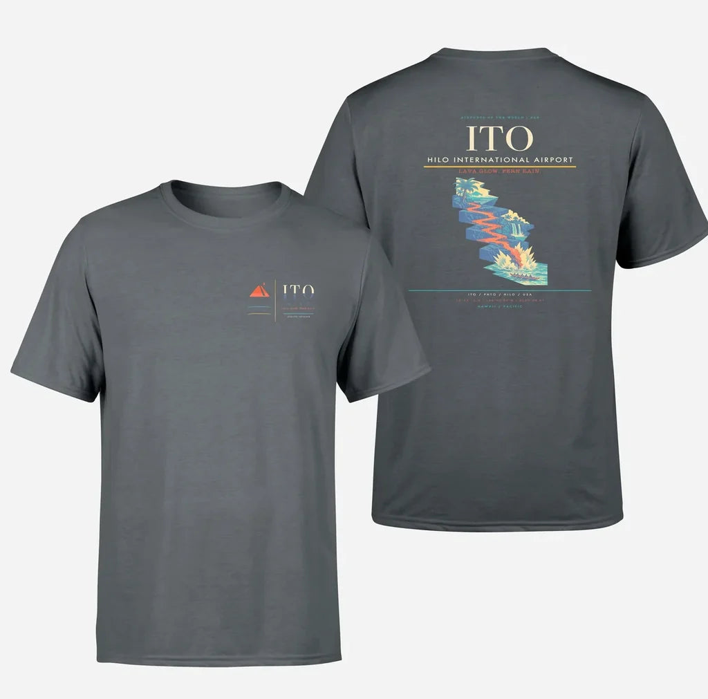 Hilo International Airport (ITO) design printed on gray double-side t-shirt