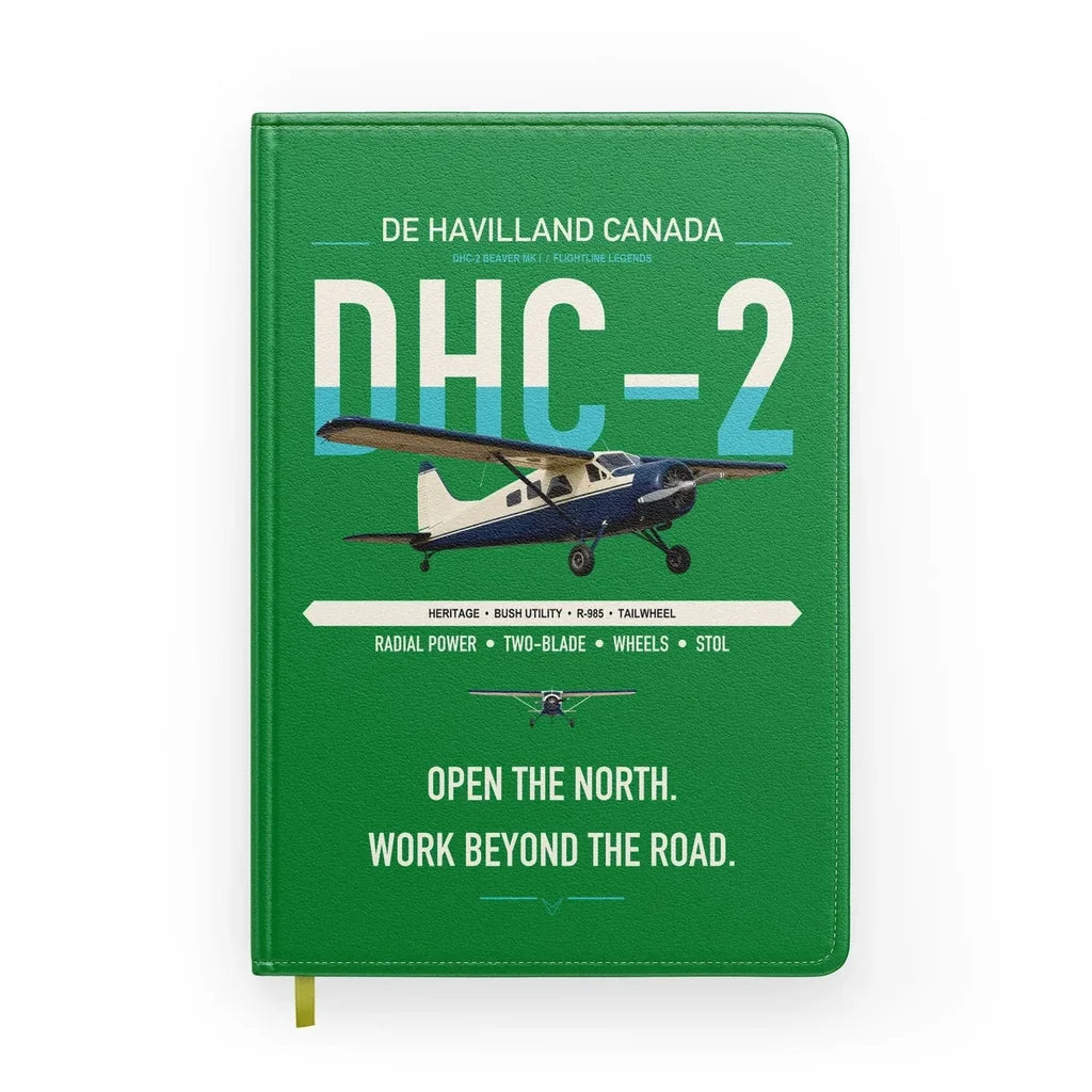 DHC-2 Beaver Mk I design on green notebook