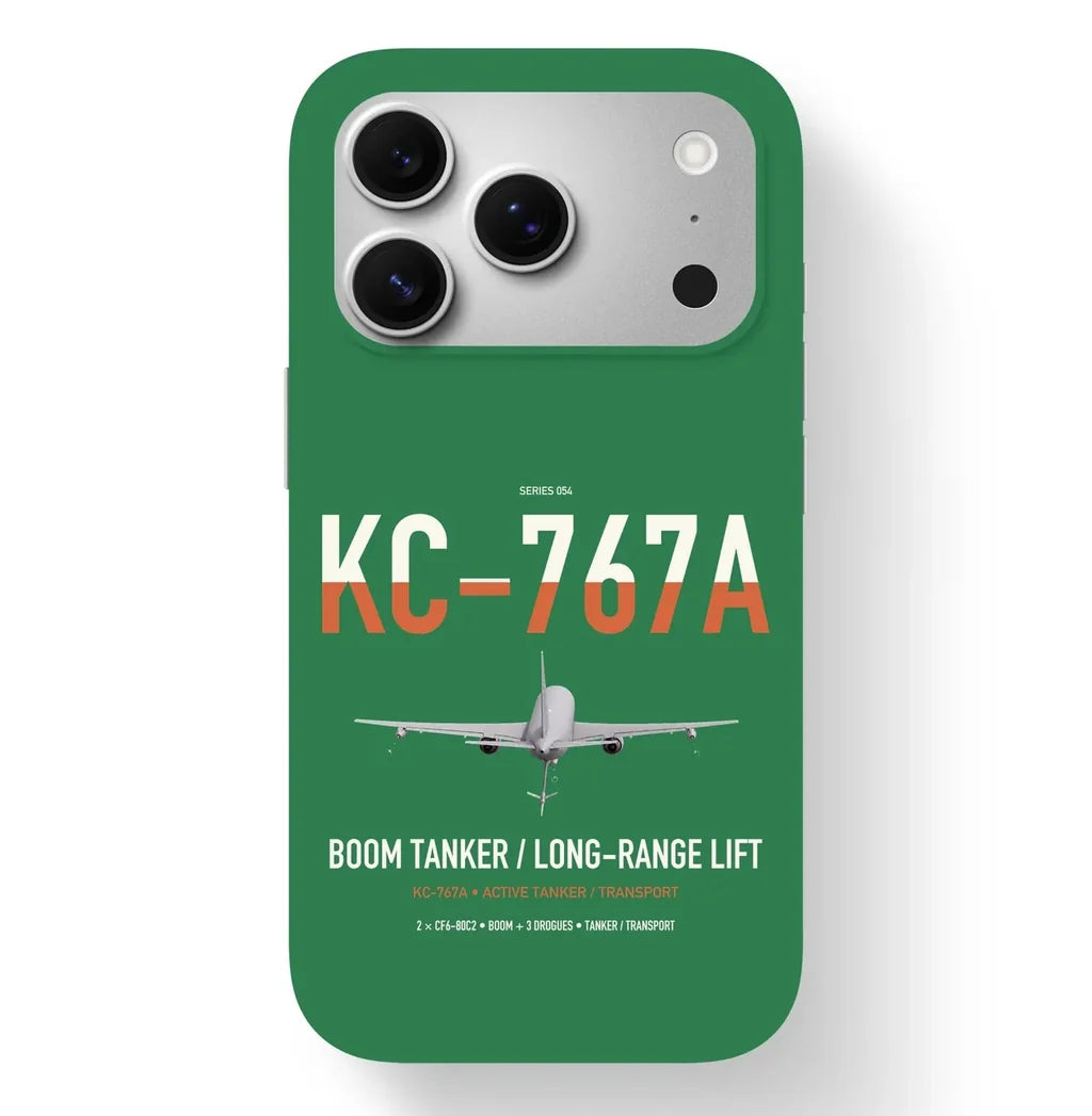 Boeing KC-767A design on green magsafe iphone case, for iPhone 17 Pro