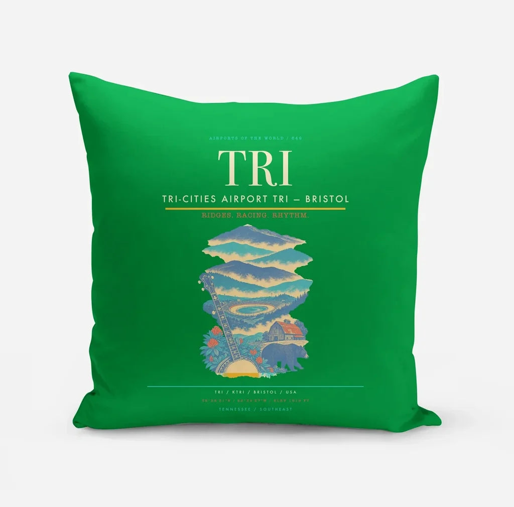Tri-Cities Airport (TRI) design on green pillow