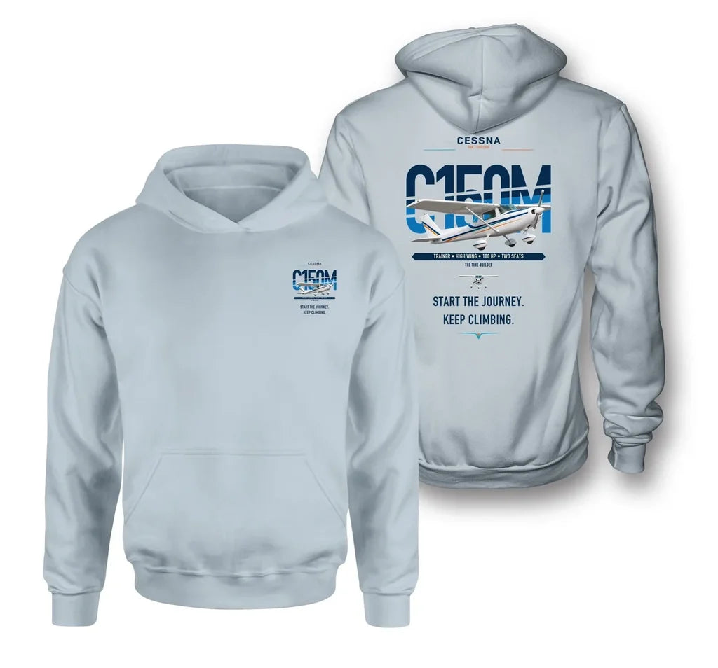 Cessna 150M design on light blue double-side hoodie, double-side print