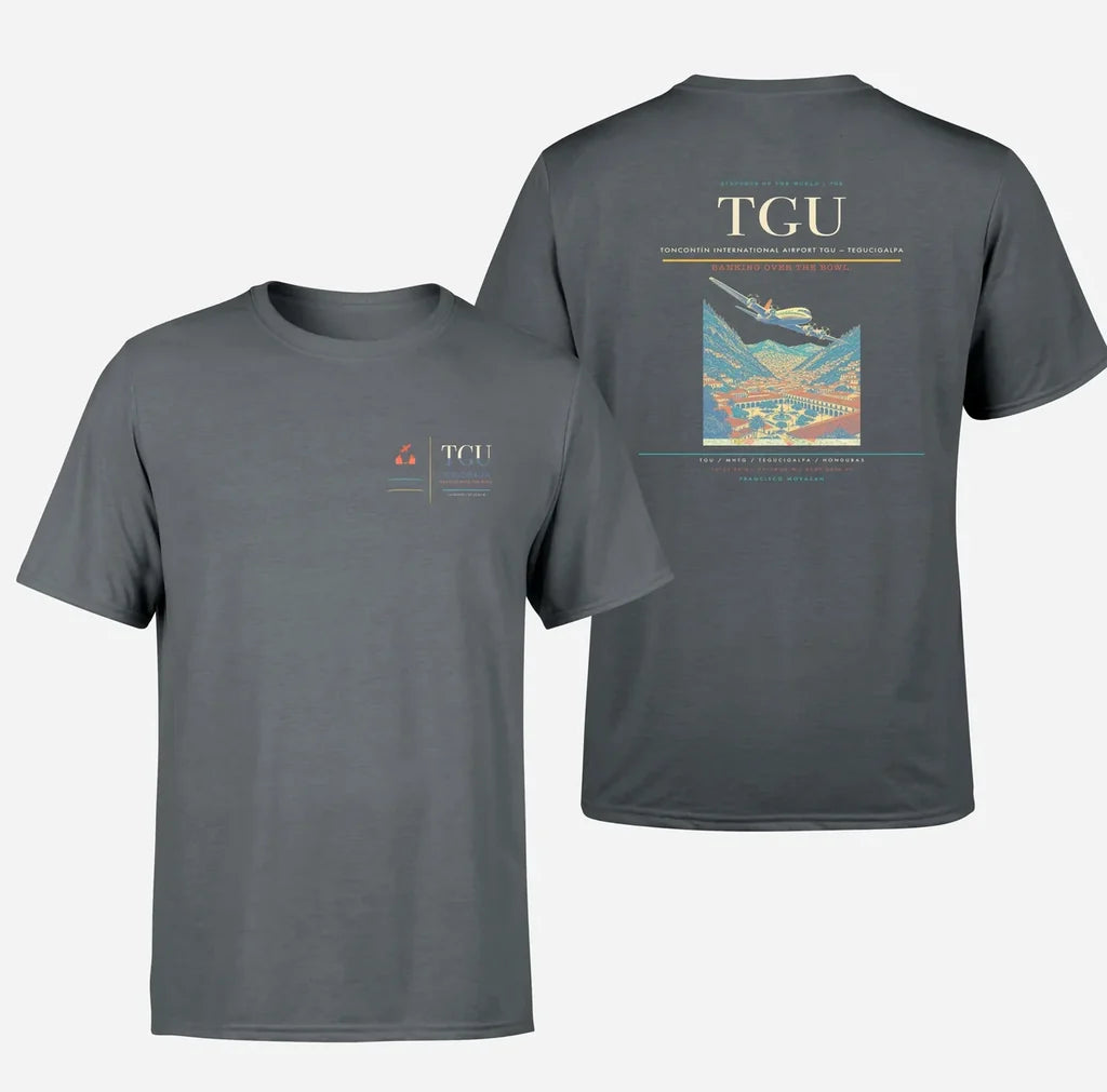 Toncontín International Airport (TGU) design printed on gray double-side t-shirt