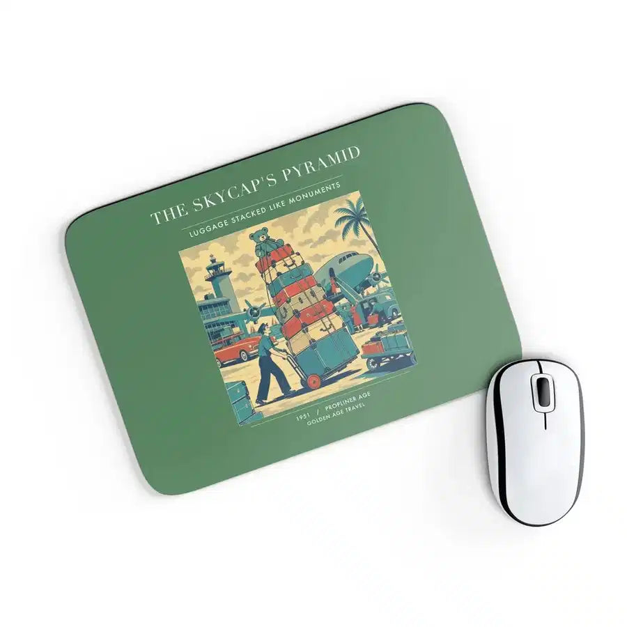 VINTAGE G4379 - The Skycap's Pyramid - Designed Mouse Pads design on green rectangle