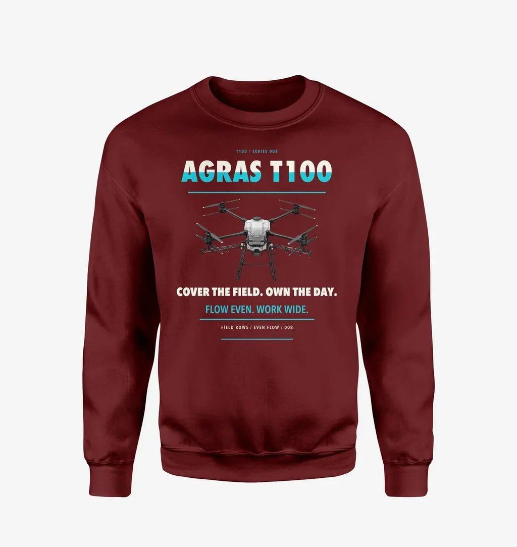 DJI Agras T100 design on wine red sweatshirt