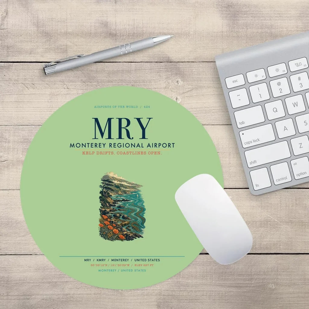 Monterey Regional Airport (MRY) design on light green round mouse pad
