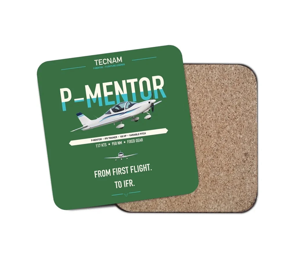 Tecnam P-Mentor design on green 1 piece coaster