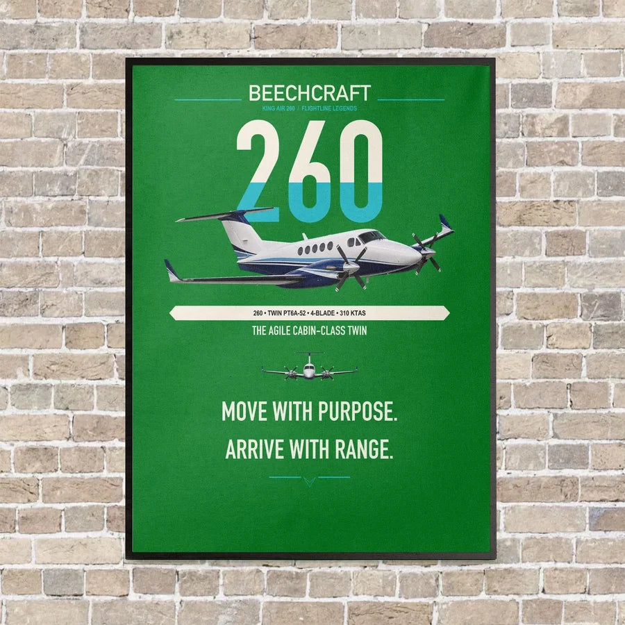 Beechcraft King Air 260 vertical canvas print - framed - green background