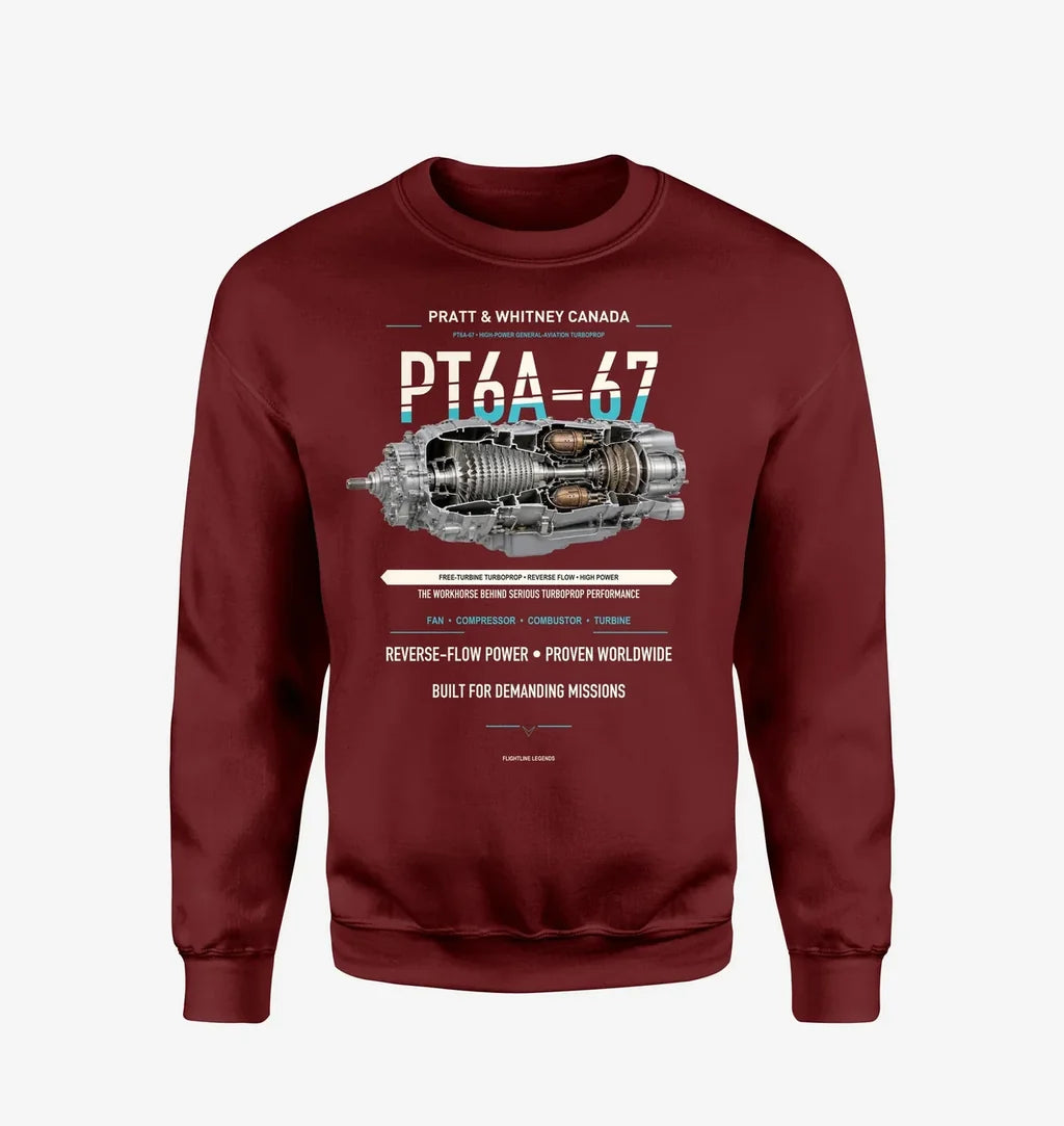 PT6A-67 design on wine red sweatshirt