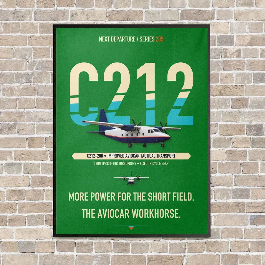 CASA C-212-200 Aviocar vertical canvas print - framed - green background