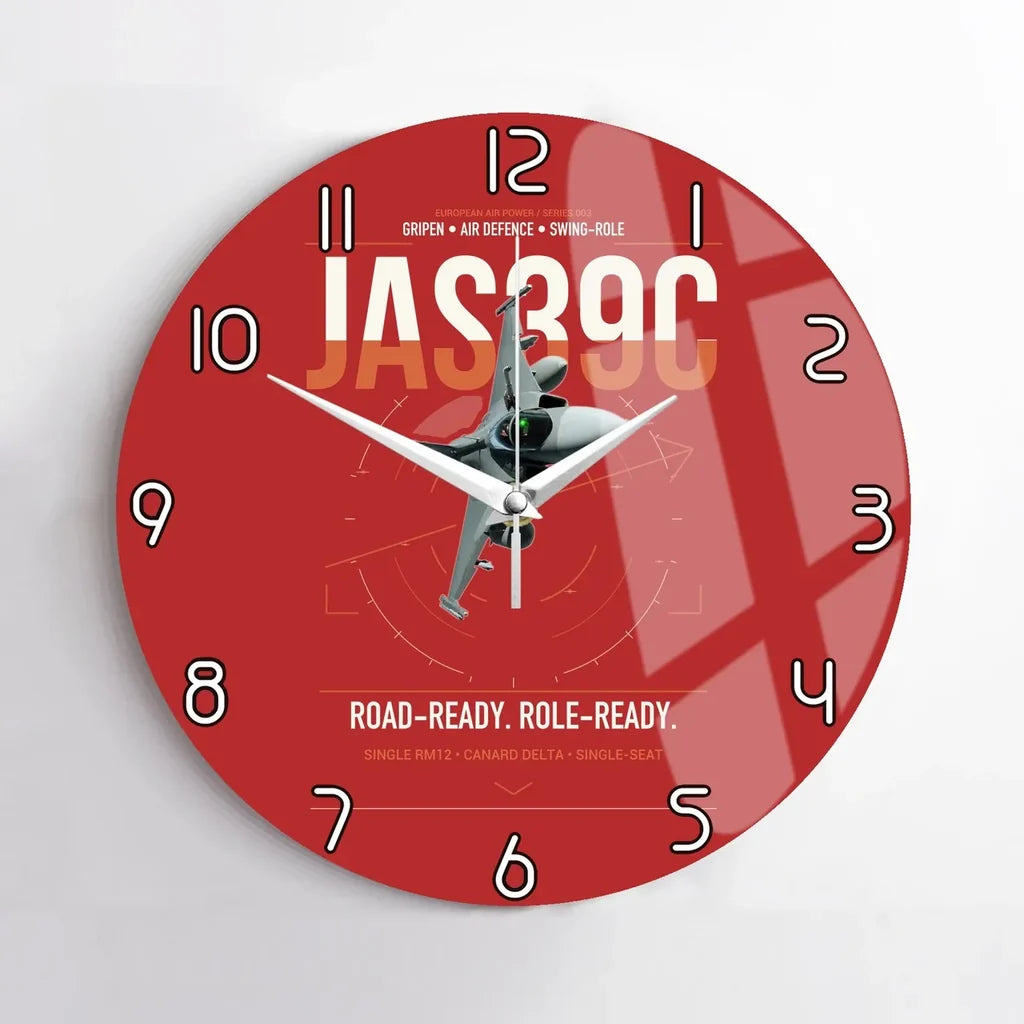Saab JAS 39C Gripen design on red no frame wall clock