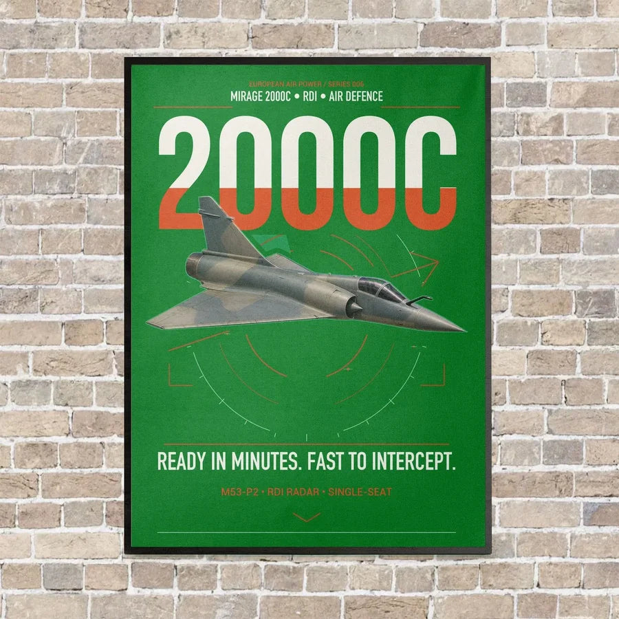 Dassault Mirage 2000C RDI vertical canvas print - framed - green background