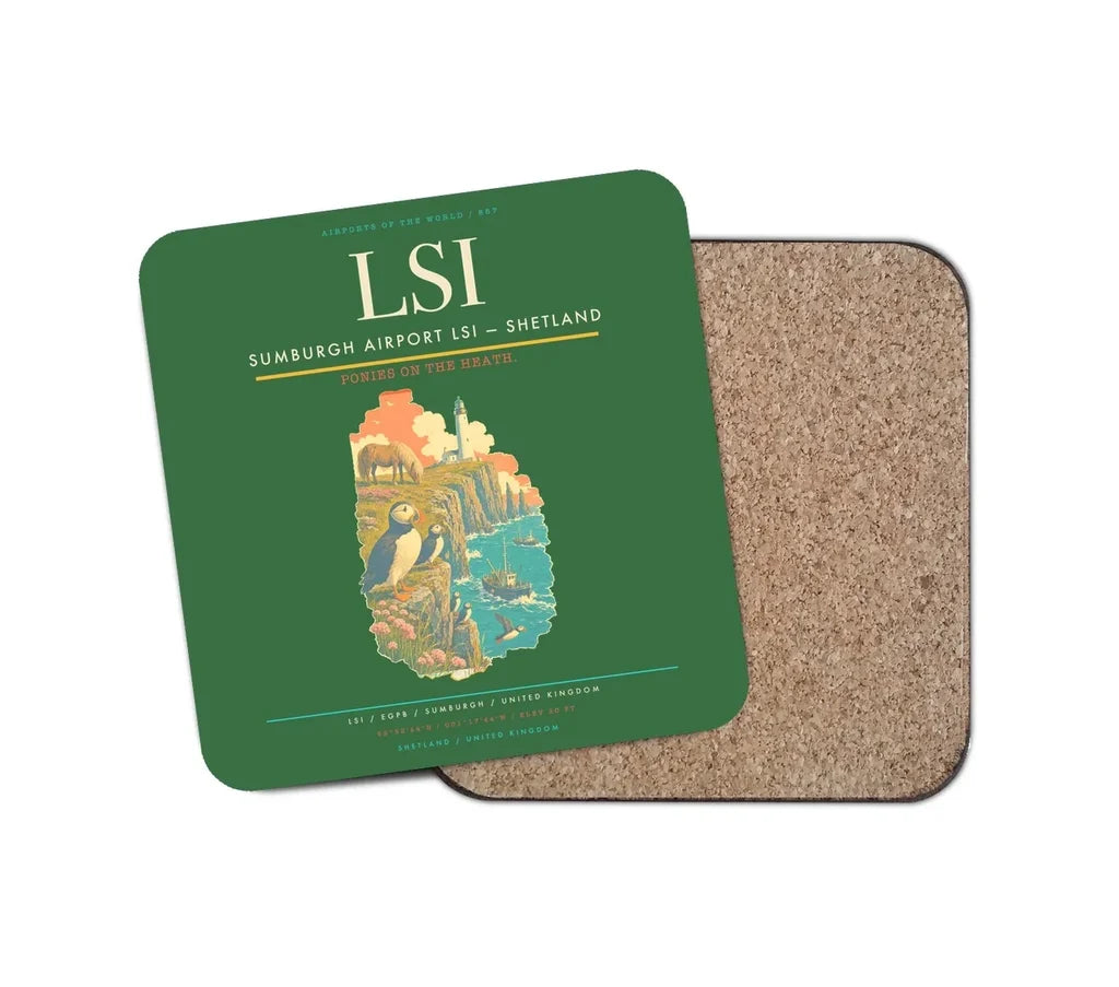 Sumburgh Airport (LSI) design on green 1 piece coaster