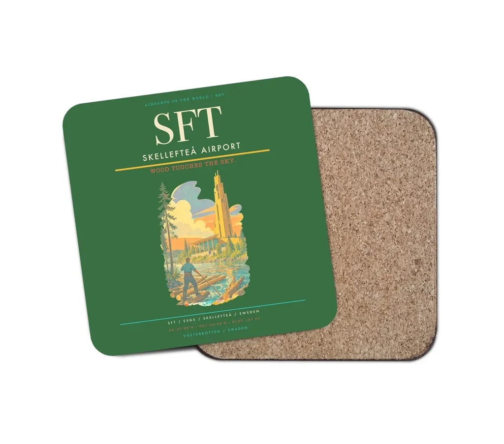 Skellefteå Airport (SFT) design on green 1 piece coaster