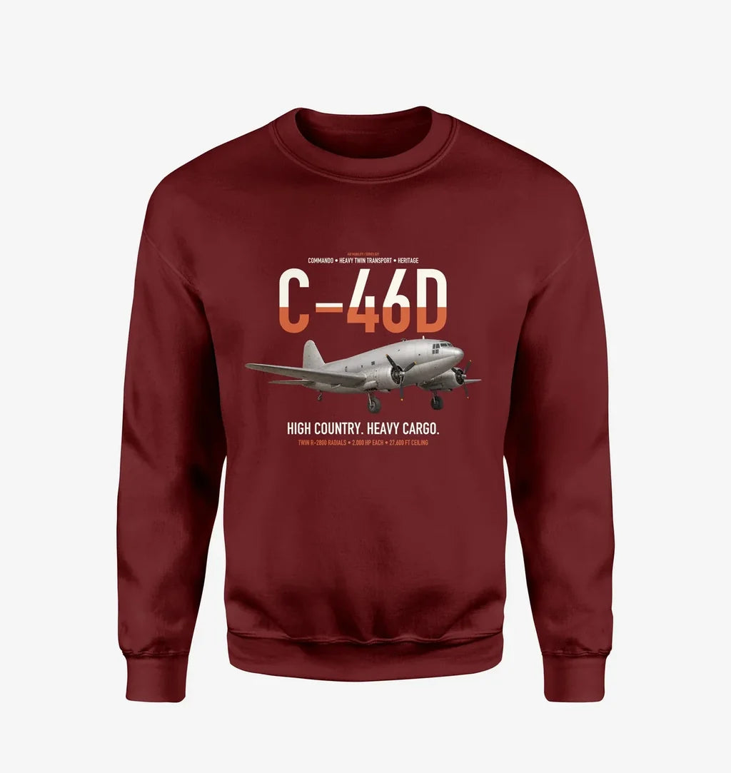C-46D Commando design on wine red sweatshirt