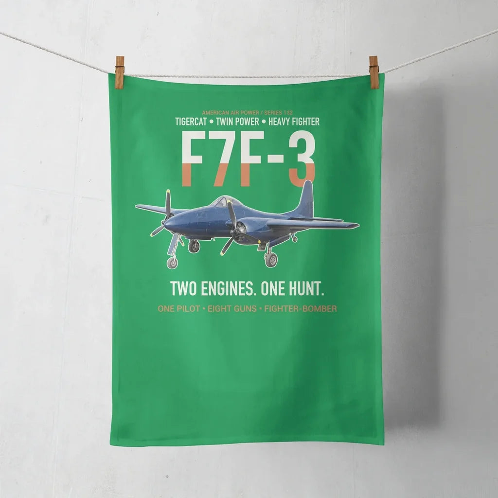 F7F-3 Tigercat Two Engines One Hunt design on green towel