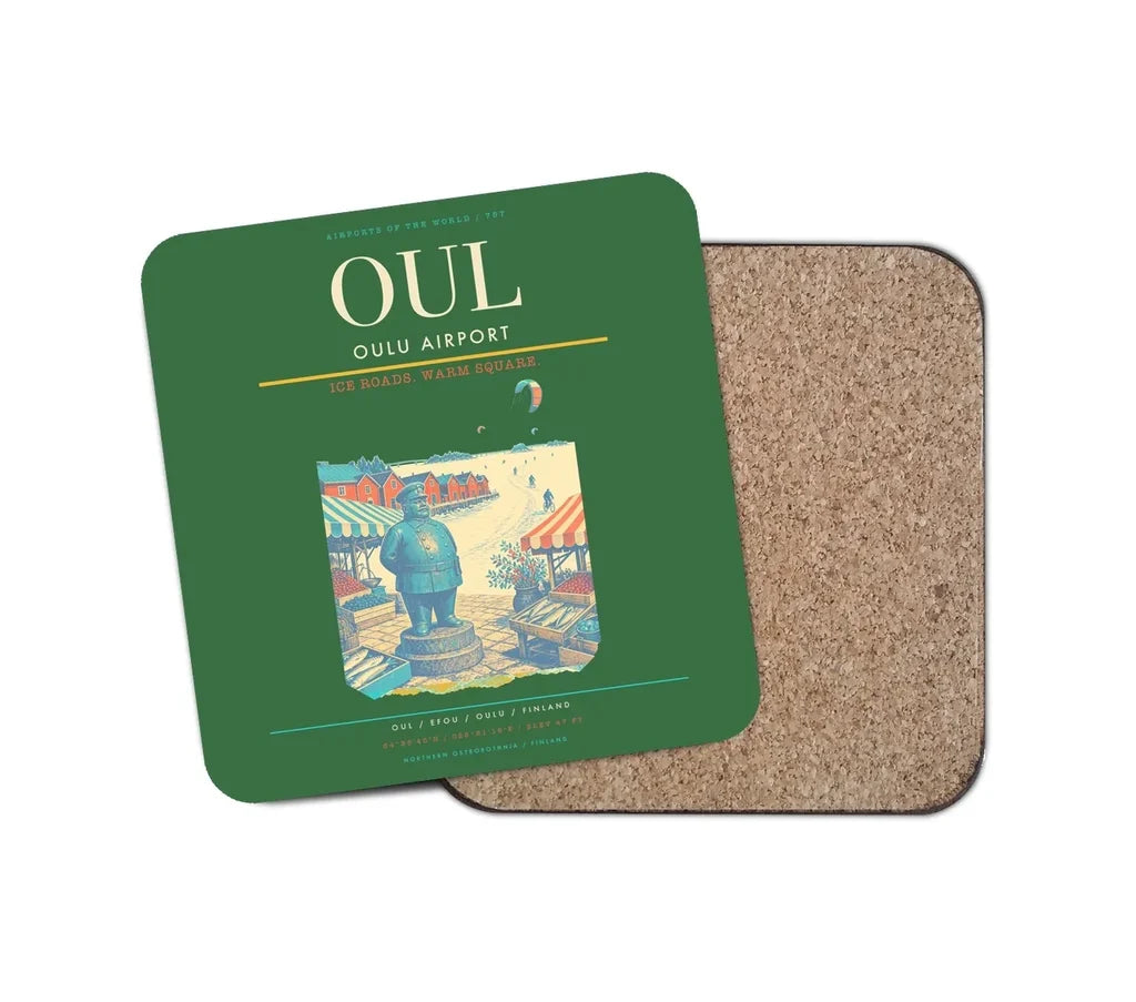 Oulu Airport (OUL) design on green 1 piece coaster
