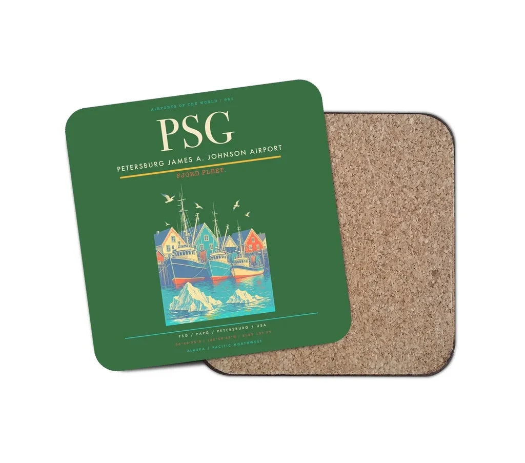 Petersburg James A. Johnson Airport (PSG) design on green 1 piece coaster