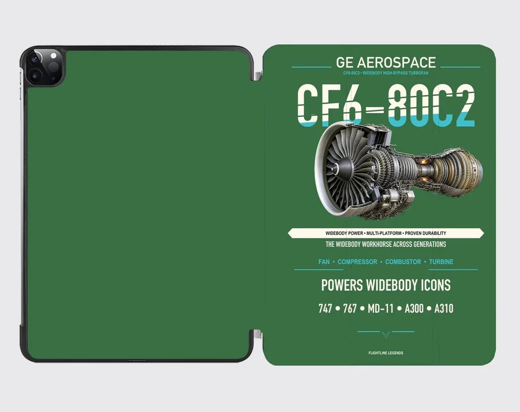 CF6-80C2 design on green ipad tablet case
