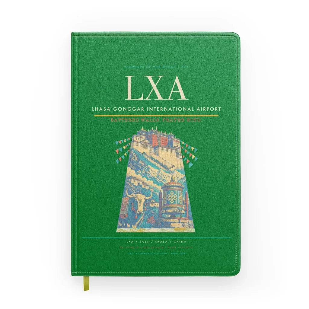 Lhasa Gonggar International Airport (LXA) design on green notebook