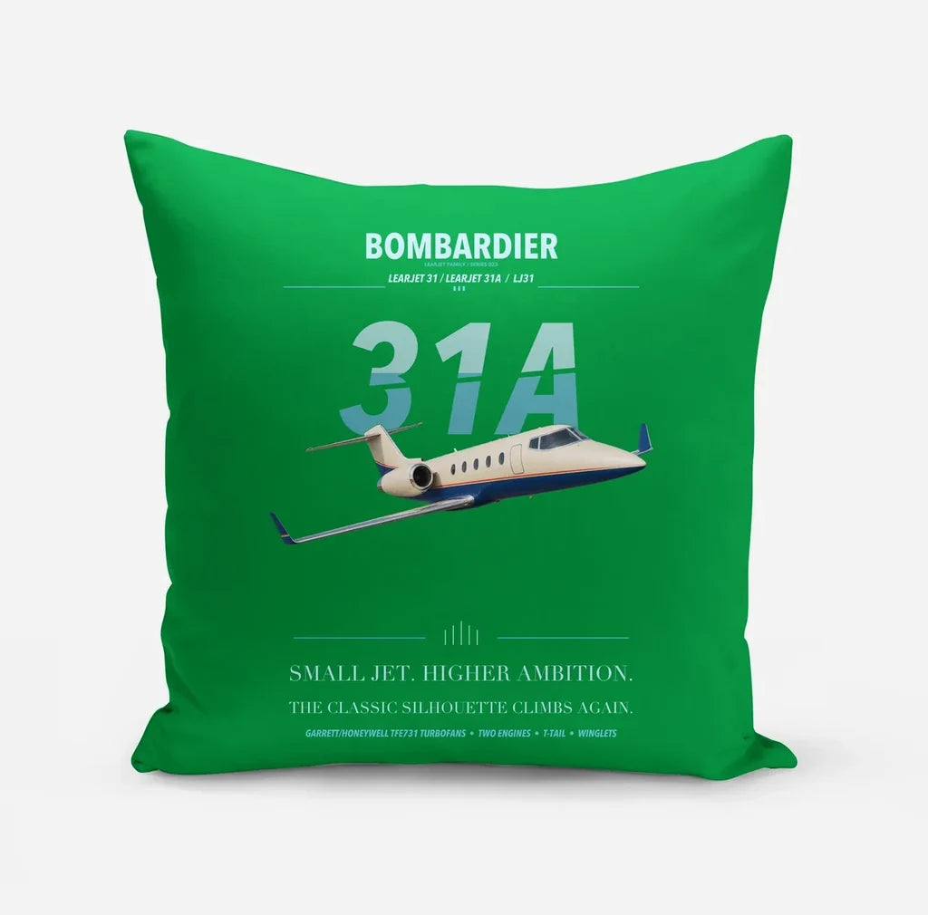 Bombardier Learjet 31A design on green pillow