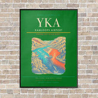 Thumbnail for Kamloops Airport YKA vertical canvas print - framed - green background
