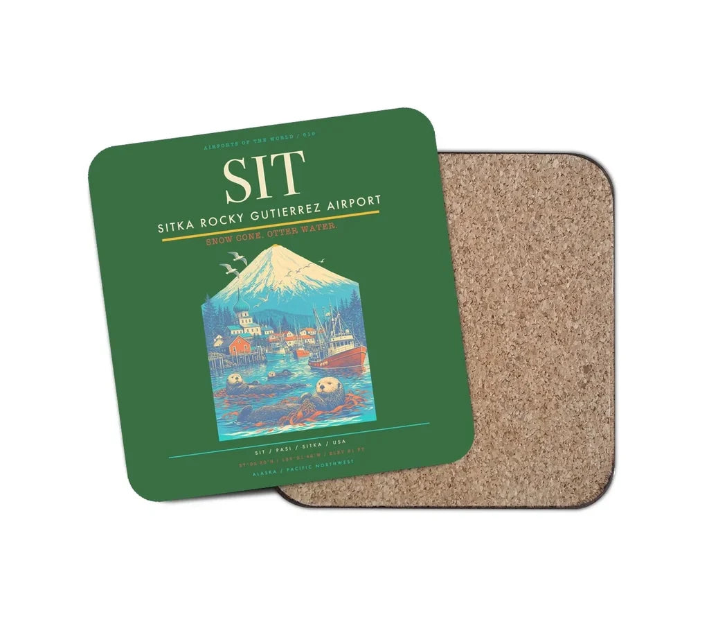 Sitka Rocky Gutierrez Airport (SIT) design on green 1 piece coaster
