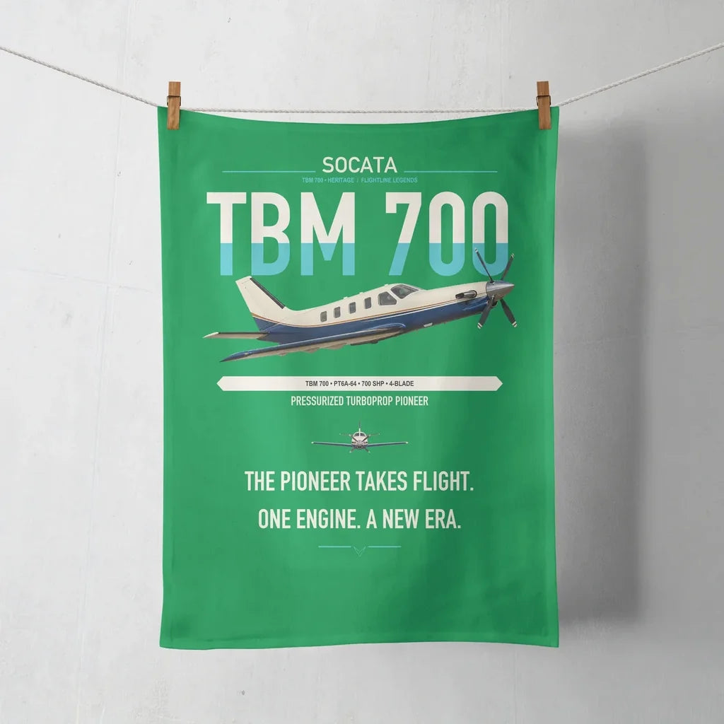 Socata TBM 700 design on green towel