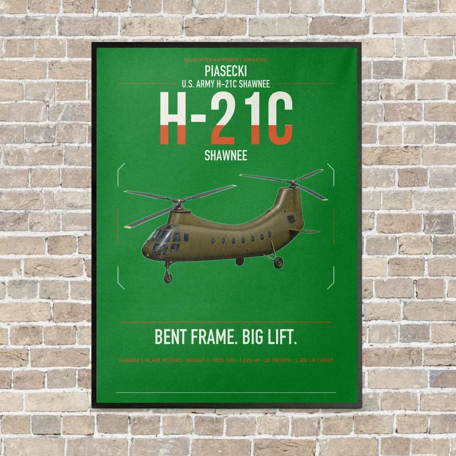 Piasecki H-21C Shawnee vertical canvas print - framed - green background