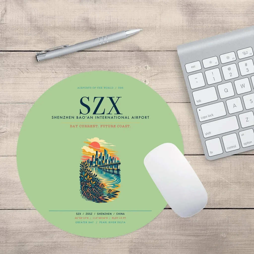 Shenzhen Bao'an International Airport (SZX) design on light green round mouse pad