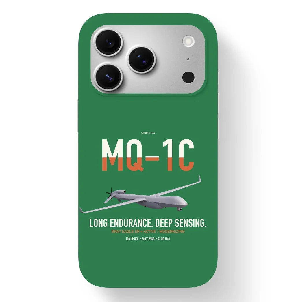 MQ-1C Gray Eagle ER design on green magsafe iphone case, for iPhone 17 Pro