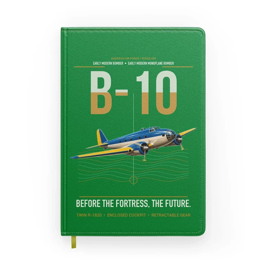 Martin B-10 design on green notebook