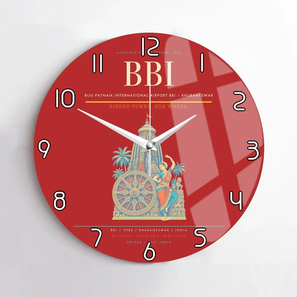 Biju Patnaik International Airport (BBI) design on red no frame wall clock