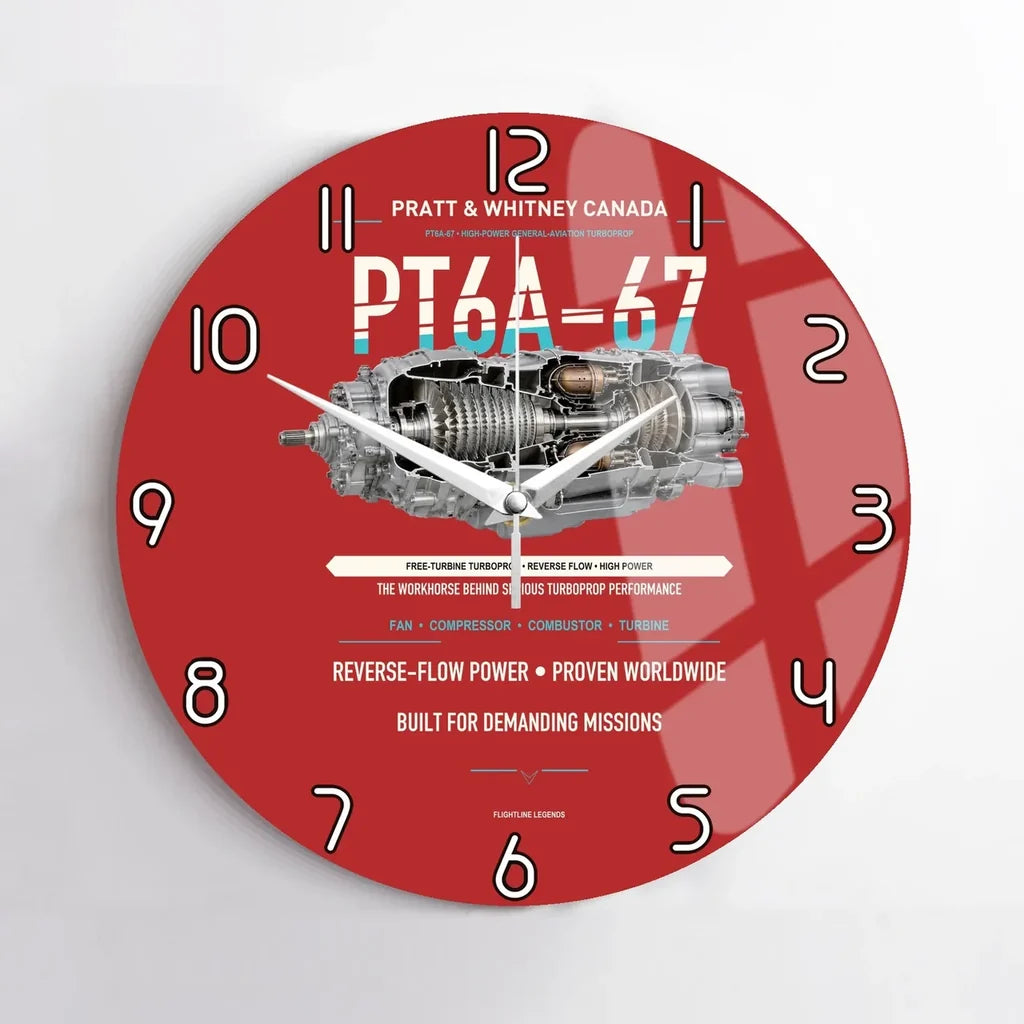 PT6A-67 design on red no frame wall clock