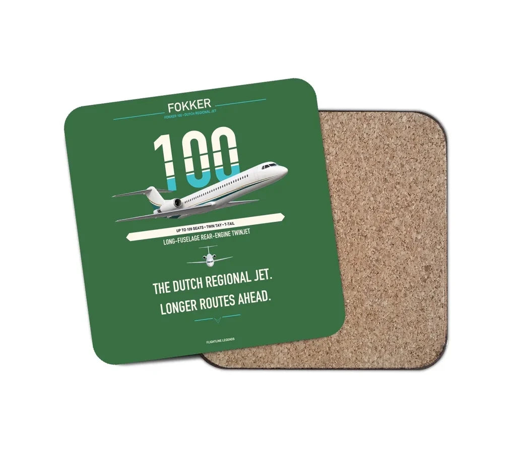 Fokker 100 design on green 1 piece coaster