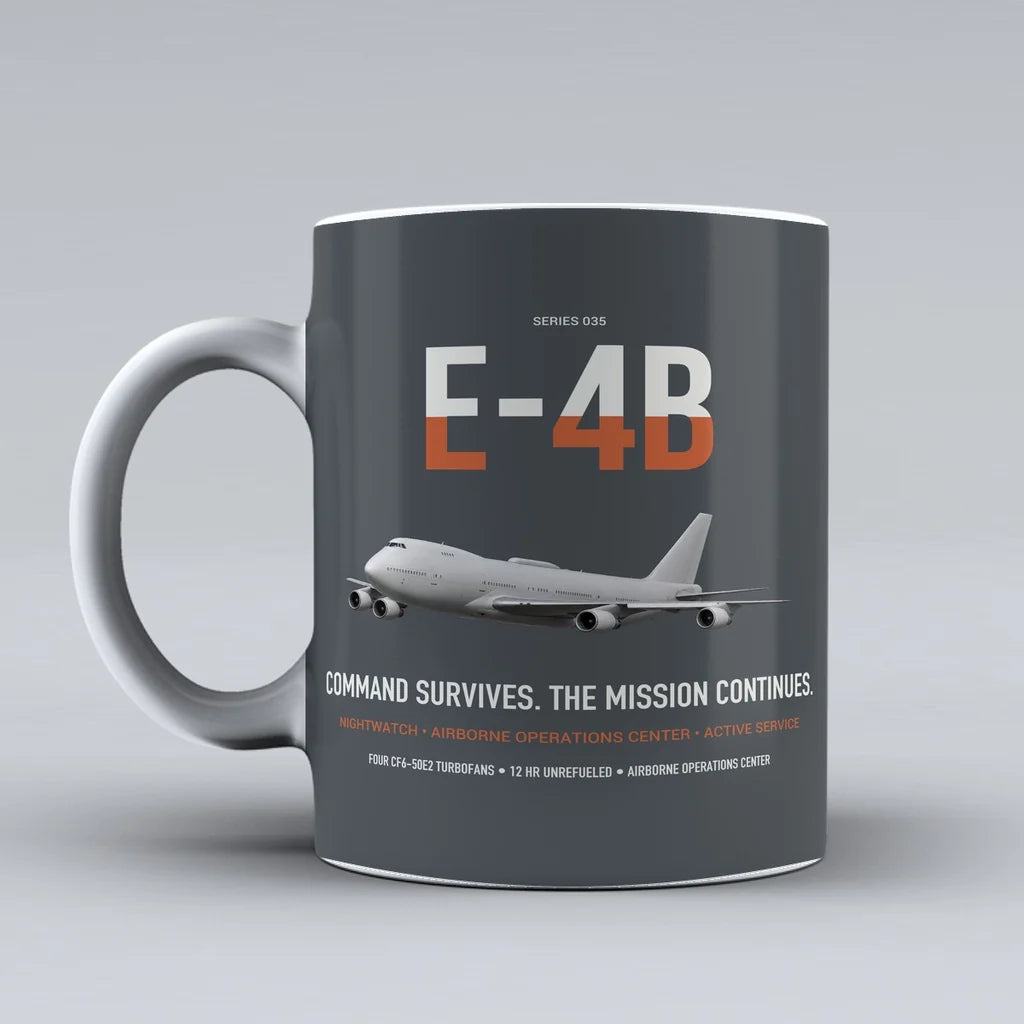 E-4B Nightwatch design on gray ceramic mug, double-side print