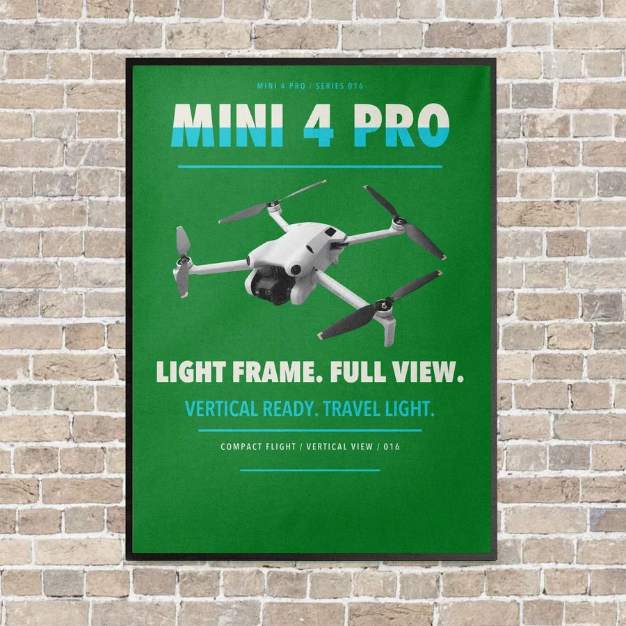 DJI Mini 4 Pro vertical canvas print - framed - green background