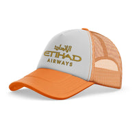 Thumbnail for Etihad Airways Airlines aviation design printed on orange trucker cap
